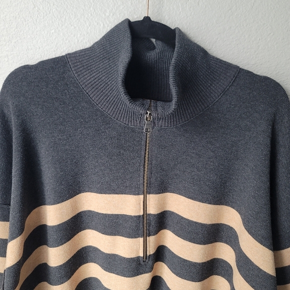 Free People Coastal Stripe Half Zip Pullover, Size Large, Carbon Camel Combo - Picture 3 of 10